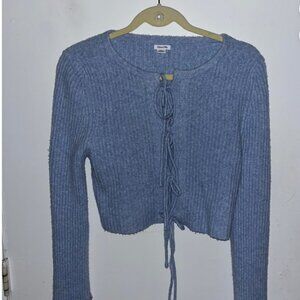 Blue lace up cropped sweater